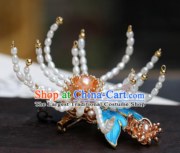 Chinese Classical Palace Chrysanthemum Hair Stick Handmade Hanfu Hair Accessories Ancient Ming Dynasty Princess Pearls Hairpins