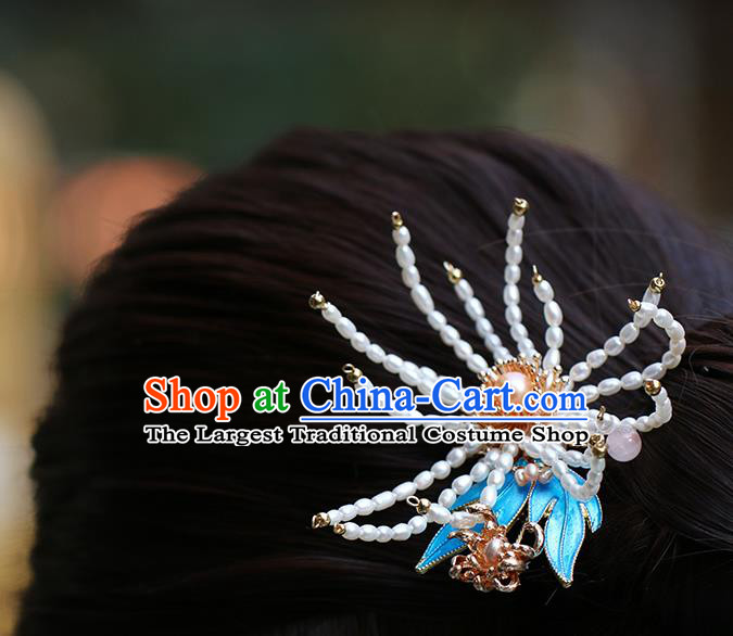 Chinese Classical Palace Chrysanthemum Hair Stick Handmade Hanfu Hair Accessories Ancient Ming Dynasty Princess Pearls Hairpins