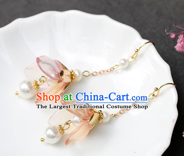 Chinese Handmade Lotus Earrings Classical Ear Accessories Hanfu Ming Dynasty Princess Tassel Eardrop