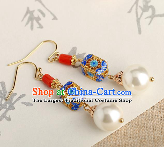Chinese Handmade Agate Earrings Classical Ear Accessories Hanfu Qing Dynasty Princess Blueing Eardrop