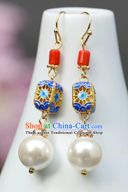 Chinese Handmade Agate Earrings Classical Ear Accessories Hanfu Qing Dynasty Princess Blueing Eardrop