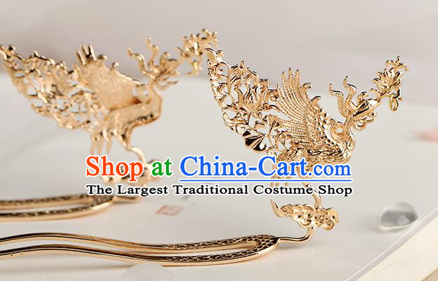 Chinese Classical Palace Golden Phoenix Tassel Hair Stick Handmade Hanfu Hair Accessories Ancient Qing Dynasty Princess Hairpins