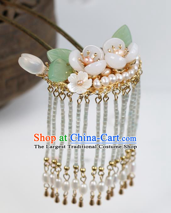 Chinese Classical Palace Pearls Tassel Hair Stick Handmade Hanfu Hair Accessories Ancient Ming Dynasty Empress Plum Blossom Hairpins