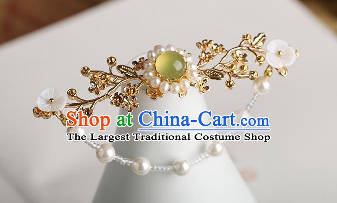 Chinese Classical Palace Yellow Chalcedony Hair Stick Handmade Hanfu Hair Accessories Ancient Ming Dynasty Empress Tassel Plum Hairpins