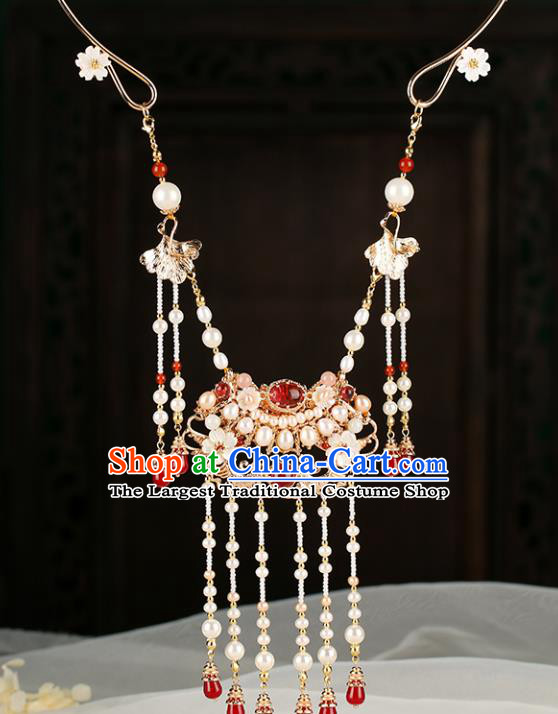 Chinese Handmade Red Agate Tassel Necklet Classical Jewelry Accessories Ancient Ming Dynasty Princess Hanfu Pearls Necklace for Women