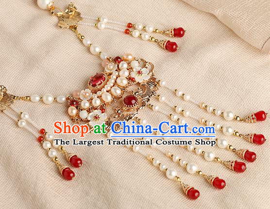 Chinese Handmade Red Agate Tassel Necklet Classical Jewelry Accessories Ancient Ming Dynasty Princess Hanfu Pearls Necklace for Women