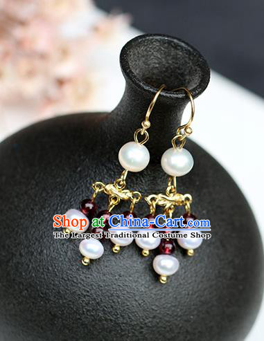 Chinese Handmade Earrings Classical Ear Accessories Hanfu Qing Dynasty Princess Garnet Beads Eardrop
