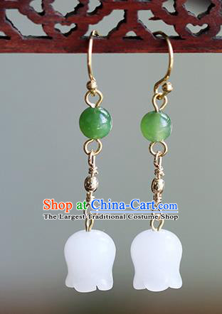 Chinese Handmade Jade Convallaria Earrings Classical Ear Accessories Hanfu Qing Dynasty Princess Eardrop