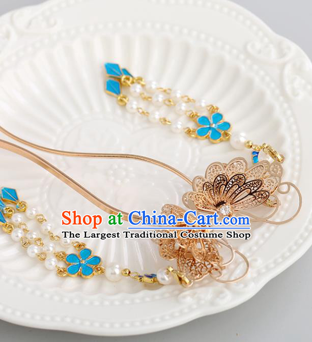 Chinese Classical Palace Golden Butterfly Hair Stick Handmade Hanfu Hair Accessories Ancient Ming Dynasty Princess Tassel Hairpins