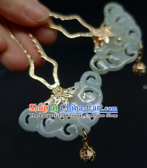 Chinese Classical Palace Golden Bell Hair Sticks Handmade Hanfu Hair Accessories Ancient Song Dynasty Empress Jade Hairpins
