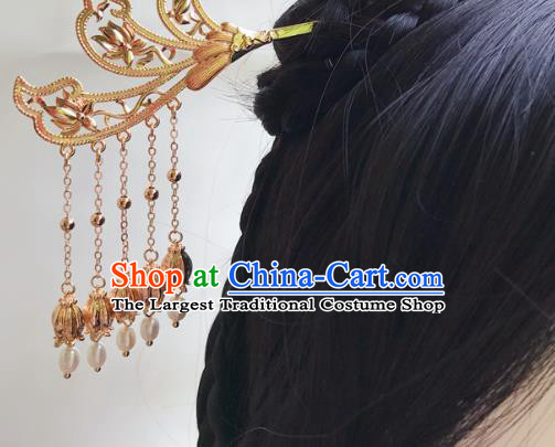 Chinese Classical Palace Tassel Hair Sticks Handmade Hanfu Hair Accessories Ancient Tang Dynasty Empress Golden Convallaria Hairpins