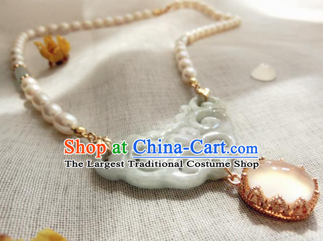 Chinese Handmade Hanfu Jade Necklet Classical Jewelry Accessories Ancient Ming Dynasty Princess Pearls Necklace for Women