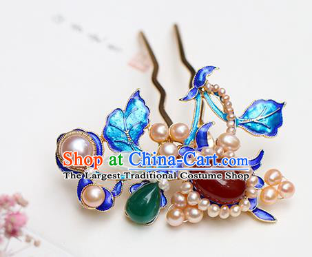Chinese Classical Palace Pearls Dragonfly Hair Stick Handmade Hanfu Hair Accessories Ancient Ming Dynasty Empress Gems Jade Hairpins