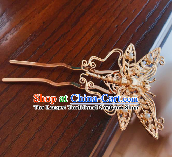 Chinese Classical Palace Golden Butterfly Hair Sticks Handmade Hanfu Hair Accessories Ancient Tang Dynasty Empress Dragonfly Hairpins