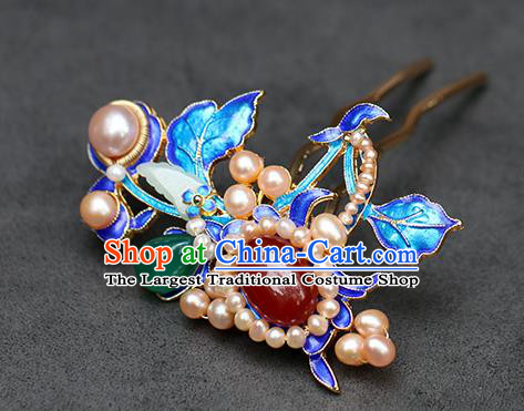 Chinese Classical Palace Pearls Dragonfly Hair Stick Handmade Hanfu Hair Accessories Ancient Ming Dynasty Empress Gems Jade Hairpins