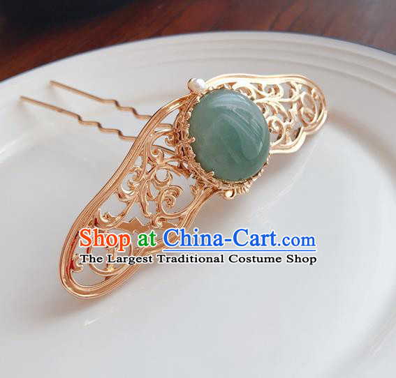 Chinese Classical Palace Hair Crown Handmade Hanfu Hair Accessories Ancient Ming Dynasty Empress Chrysoprase Hairpins