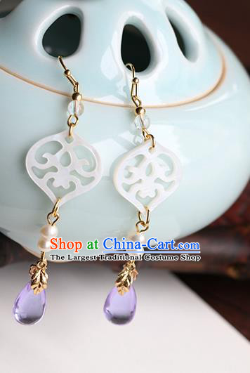 Chinese Handmade Shell Earrings Classical Ear Accessories Hanfu Ming Dynasty Princess Purple Eardrop
