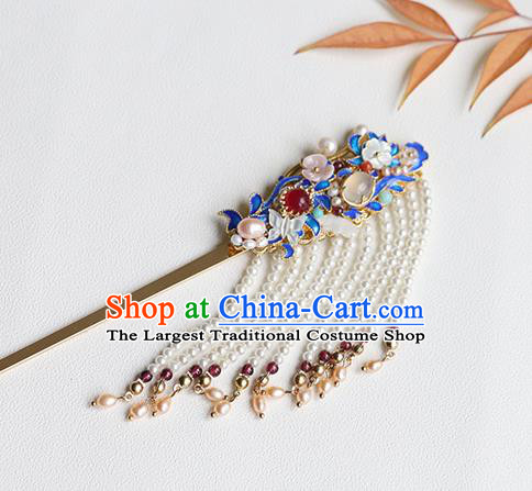 Chinese Classical Palace Tassel Hair Stick Handmade Hanfu Hair Accessories Ancient Qing Dynasty Princess Blueing Hairpins
