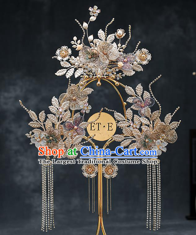 Chinese Classical Wedding Plum Blossom Hair Crown Handmade Hair Accessories Ancient Bride Tassel Hairpins Hair Sticks Complete Set