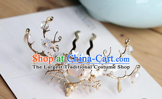 Chinese Classical Palace Shell Plum Hair Stick Handmade Hanfu Hair Accessories Ancient Qing Dynasty Princess Hairpins Golden Hair Crown