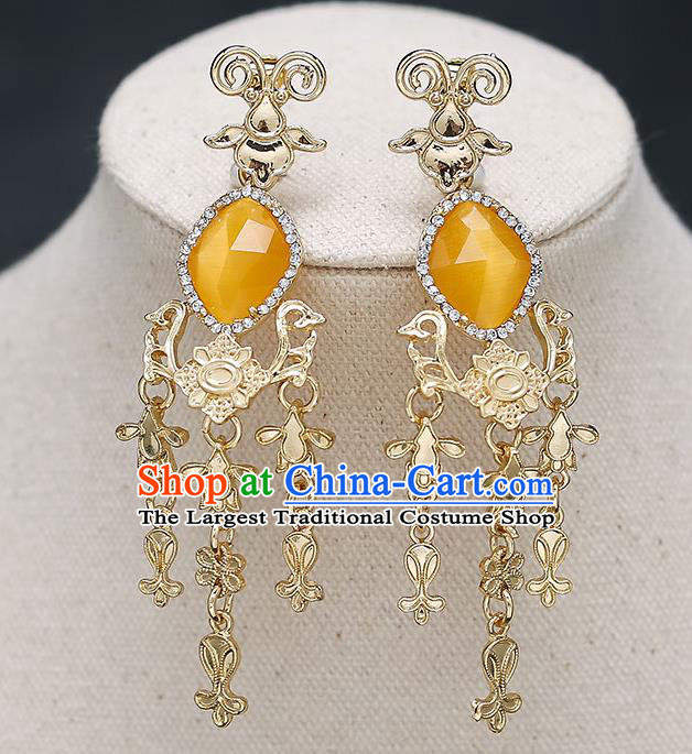 Chinese Handmade Hanfu Golden Phoenix Necklet and Earrings Classical Jewelry Accessories Ancient Wedding Necklace for Women