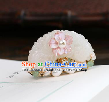 Chinese Classical Palace White Jade Hair Crown Handmade Hanfu Hair Accessories Ancient Ming Dynasty Princess Pearls Hairpins