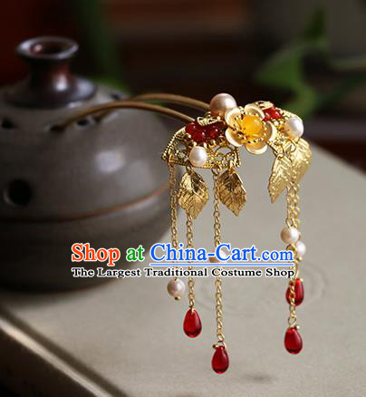 Chinese Classical Palace Tassel Hair Stick Handmade Hanfu Hair Accessories Ancient Ming Dynasty Princess Golden Hairpins