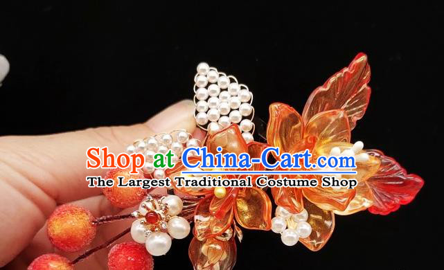 Chinese Classical Orange Flowers Hair Comb Handmade Hanfu Hair Accessories Ancient Song Dynasty Princess Tassel Hairpins