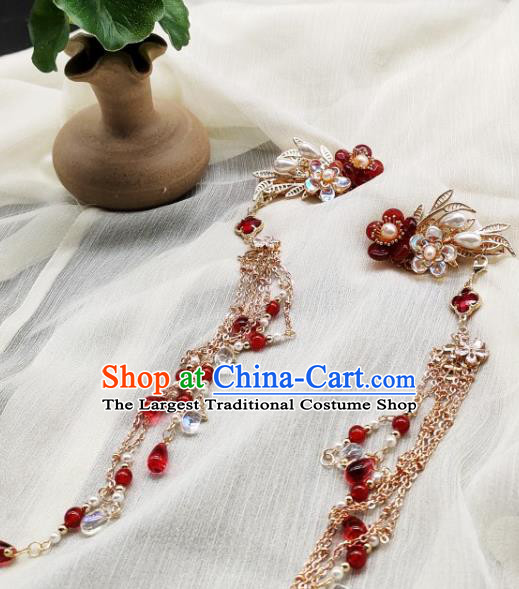 Chinese Classical Red Plum Hair Sticks Handmade Hanfu Hair Accessories Ancient Tang Dynasty Princess Hairpins Golden Tassel Hair Claw