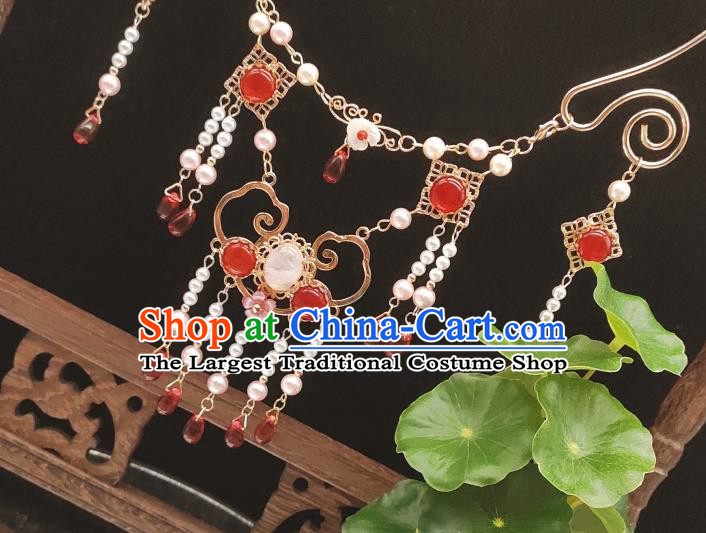 Chinese Handmade Ming Dynasty Hanfu Necklet Classical Jewelry Accessories Ancient Princess Red Beads Tassel Necklace for Women