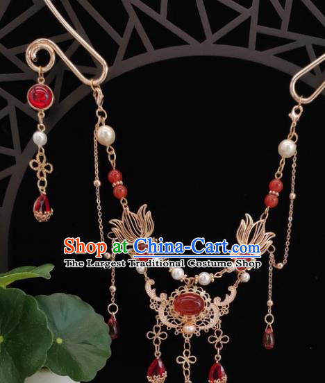 Chinese Handmade Ming Dynasty Hanfu Necklet Classical Jewelry Accessories Ancient Princess Red Beads Tassel Necklace for Women
