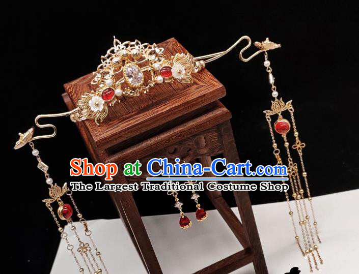 Chinese Classical Golden Phoenix Coronet Handmade Hanfu Hair Accessories Ancient Jin Dynasty Princess Hairpins Crystal Hair Crown