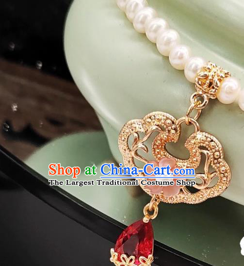 Chinese Handmade Hanfu Necklet Classical Jewelry Accessories Ancient Ming Dynasty Princess Longevity Lock Necklace for Women