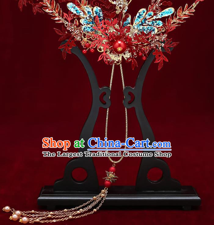 Chinese Handmade Wedding Red Dragonfly Butterfly Palace Fans Classical Fans Ancient Bride Round Fans