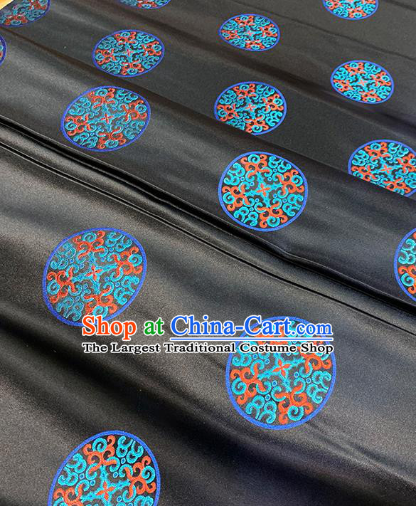 Chinese Traditional Lucky Pattern Black Silk Fabric Brocade Drapery Tibetan Robe Damask Material