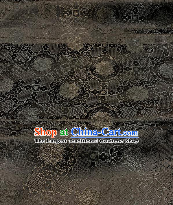 Chinese Traditional Peony Pattern Black Silk Fabric Brocade Drapery Hanfu Dress Damask Material