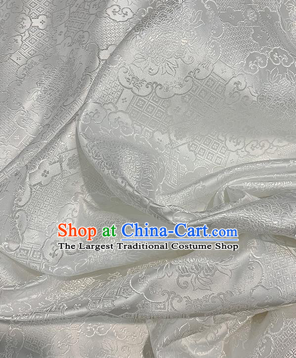 Chinese Traditional Peony Pattern White Silk Fabric Brocade Drapery Hanfu Dress Damask Material