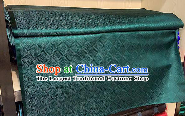Chinese Traditional Rhombus Pattern Deep Green Silk Fabric Brocade Drapery Qipao Dress Damask Material
