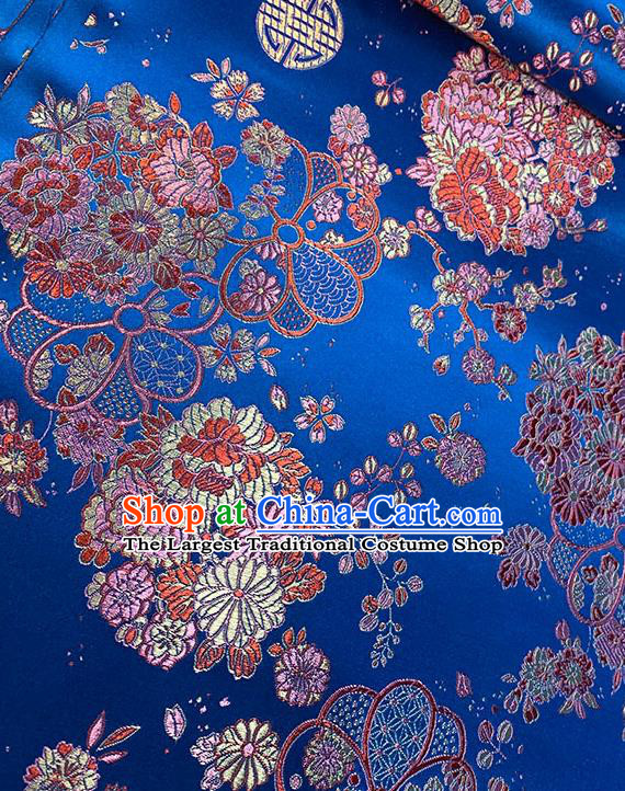 Chinese Traditional Daisy Pattern Royalblue Silk Fabric Brocade Drapery Tang Suit Damask Material
