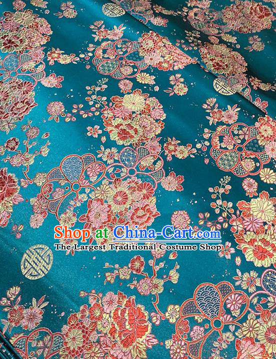 Chinese Traditional Daisy Pattern Lake Blue Silk Fabric Brocade Drapery Tang Suit Damask Material