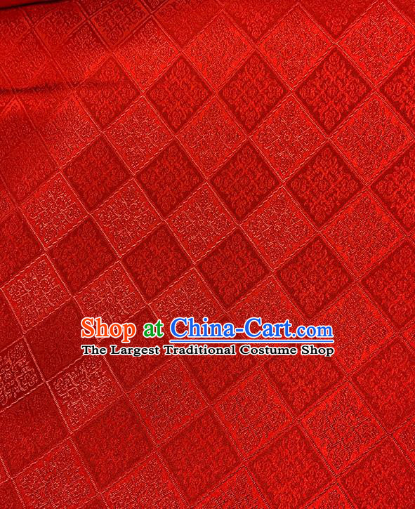 Chinese Traditional Rhombus Pattern Red Silk Fabric Brocade Drapery Qipao Dress Damask Material