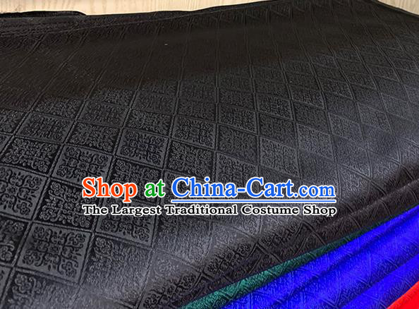 Chinese Traditional Rhombus Pattern Black Silk Fabric Brocade Drapery Qipao Dress Damask Material
