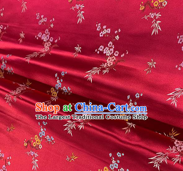 Chinese Traditional Plum Bamboo Pattern Wine Red Silk Fabric Brocade Drapery Cheongsam Damask Material