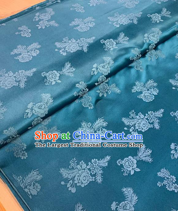 Chinese Traditional Peony Pattern Silk Fabric Tang Suit Damask Material Blue Brocade Drapery