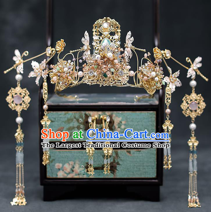Chinese Handmade Tassel Hair Crown Classical Wedding Hair Accessories Ancient Bride Hairpins Phoenix Coronet Complete Set