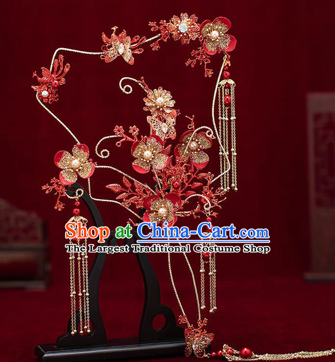 Chinese Handmade Red Plum Blossom Palace Fans Classical Fans Ancient Bride Props Fans