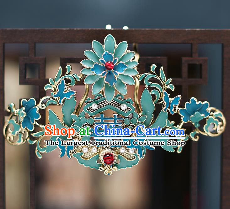 Chinese Handmade Blueing Hair Comb Classical Wedding Hair Accessories Ancient Bride Hairpins Hair Sticks Complete Set