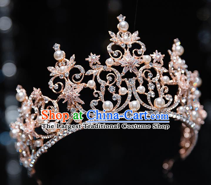Handmade Baroque Golden Royal Crown Wedding Hair Accessories Classical European Bride Crystal Headwear