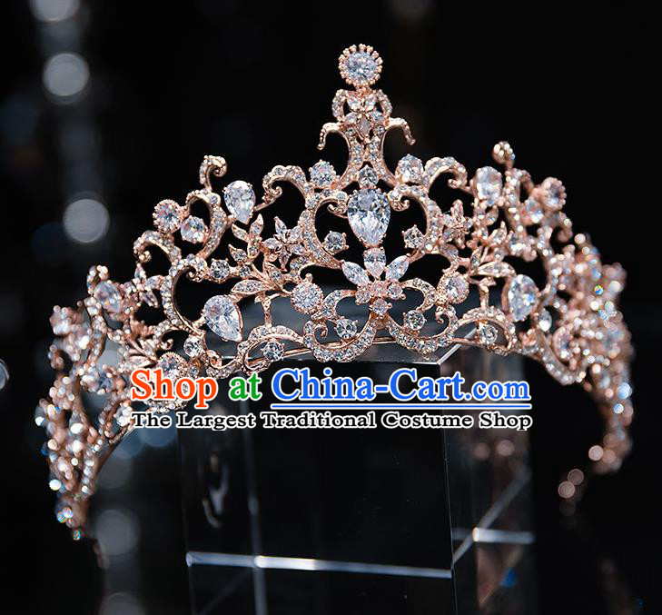Handmade Baroque Crystal Royal Crown Wedding Hair Accessories Classical European Bride Headwear Hair Clasp