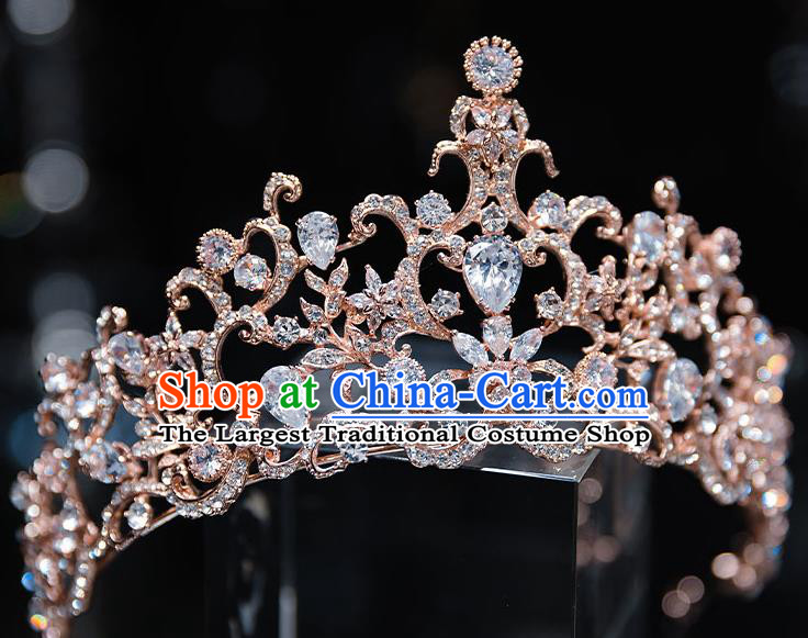 Handmade Baroque Crystal Royal Crown Wedding Hair Accessories Classical European Bride Headwear Hair Clasp